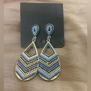 Elegant Blue and Gold Teardrop Earrings